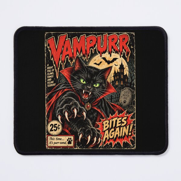 Item preview, Vampire Cat Bites Again Retro Horror designed and sold by ROUX-ART.