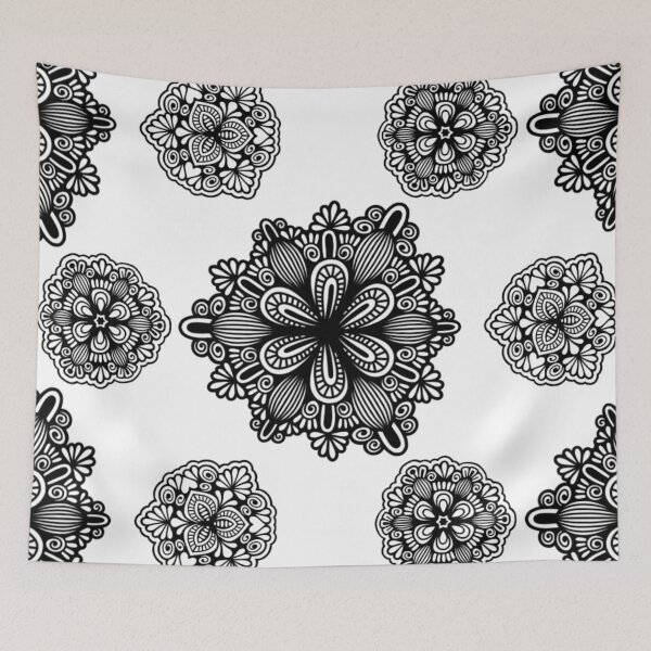 Item preview, Intricate Black and White Floral Mandala Pattern designed and sold by FioreDiCiliegio.