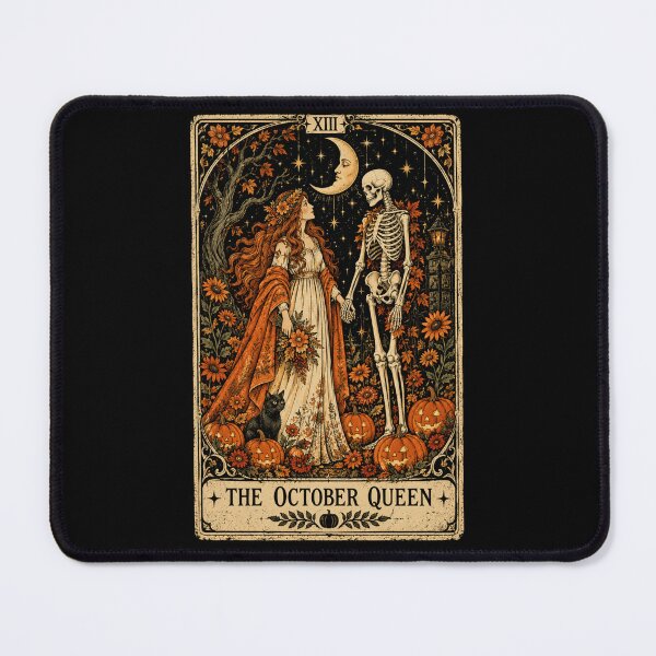 Item preview, October Queen Tarot Card with Skeleton and Pumpkins designed and sold by ROUX-ART.