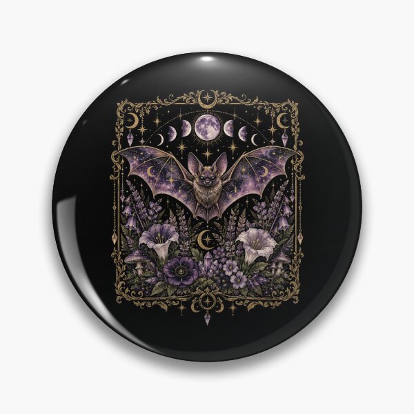 Item preview, Gothic Bat Moon Art with Celestial Flowers designed and sold by ROUX-ART.