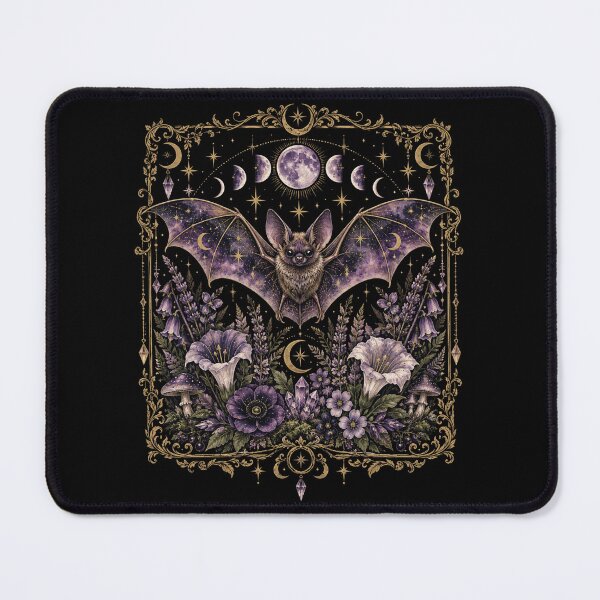 Item preview, Gothic Bat Moon Art with Celestial Flowers designed and sold by ROUX-ART.