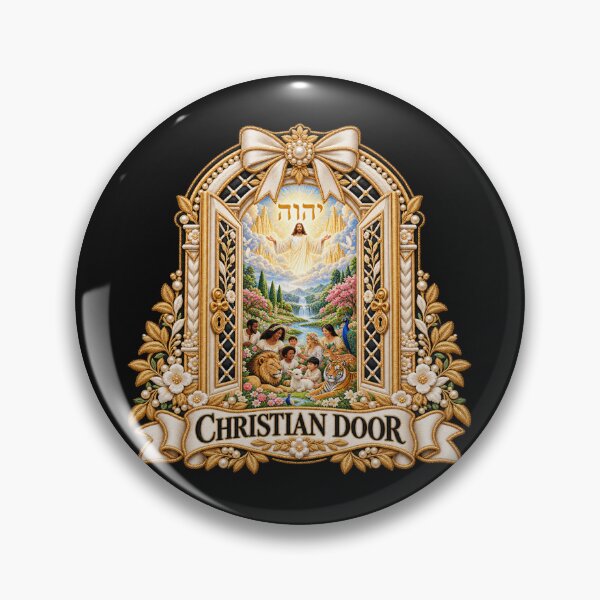 Item preview, Christian Paradise Door Embroidery – Jesus, Tetragrammaton & Peaceful New Earth designed and sold by Emoji Emblems.