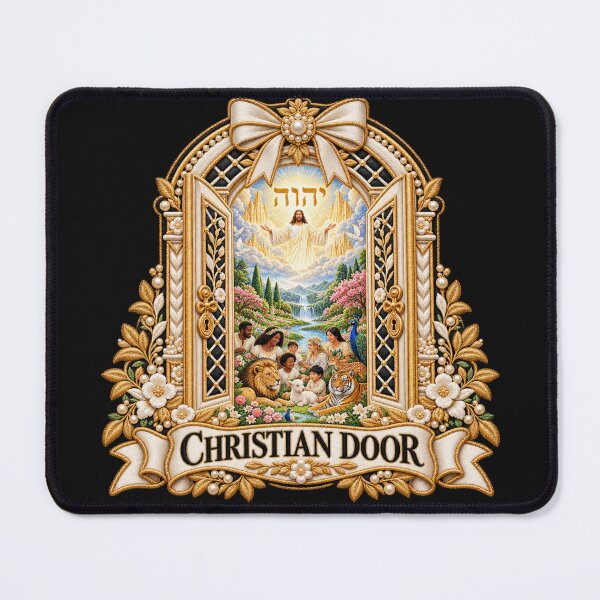 Item preview, Christian Paradise Door Embroidery – Jesus, Tetragrammaton & Peaceful New Earth designed and sold by Emoji Emblems.