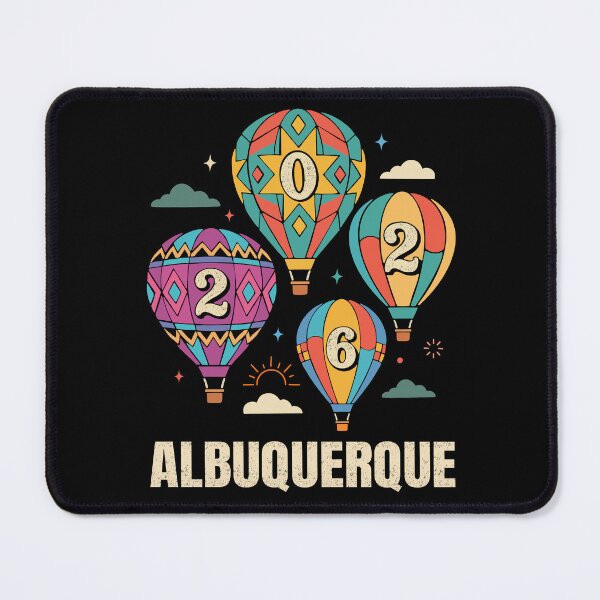 Artikelvorschau, Albuquerque 2026 – Farbenfrohes Heißluftballon-Reiseabenteuer entworfen und verkauft von FreshVibe Prints.
