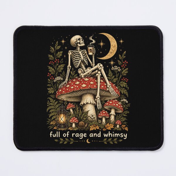 Item preview, Gothic Skeleton Mushroom Art - Full of Rage and Whimsy designed and sold by ROUX-ART.