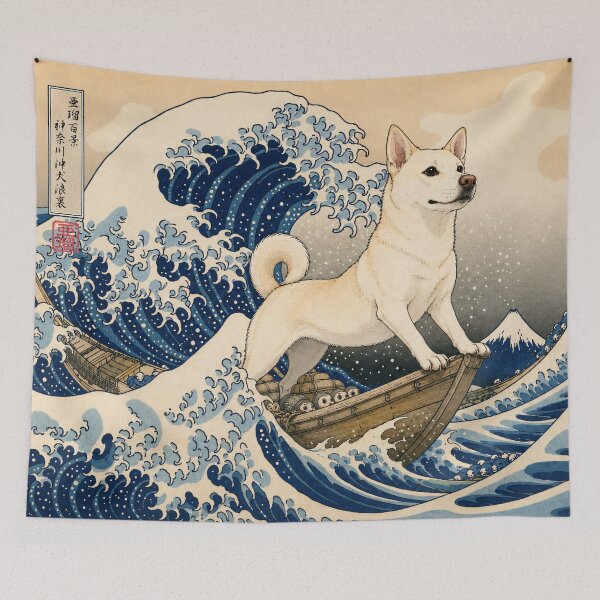 Item preview, Japanese Dog Ukiyo-e Great Wave Art designed and sold by ARU JAPAN STUDIO.
