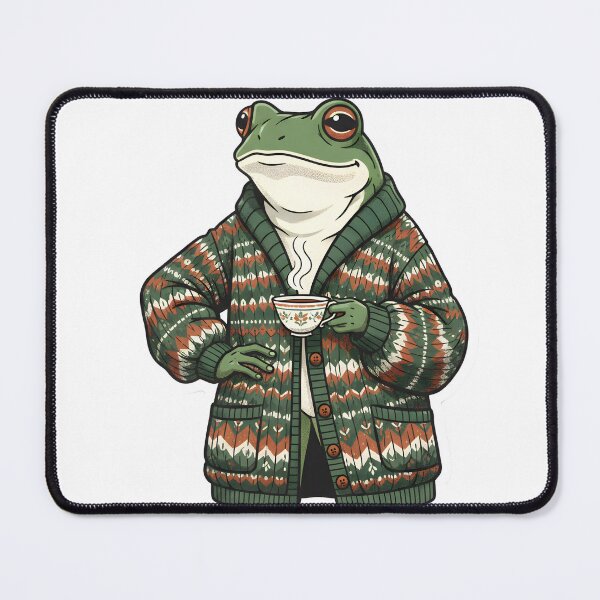 Item preview, Dapper Frog in Vintage Cardigan | Cozy Goblincore Dark Cottagecore Frog designed and sold by StickyGuys.