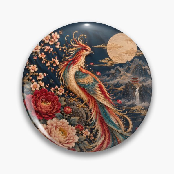Item preview, Colorful Phoenix with Flowers and Full Moon designed and sold by ManJiangHong.