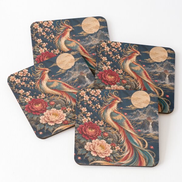 Item preview, Colorful Phoenix with Flowers and Full Moon designed and sold by ManJiangHong.