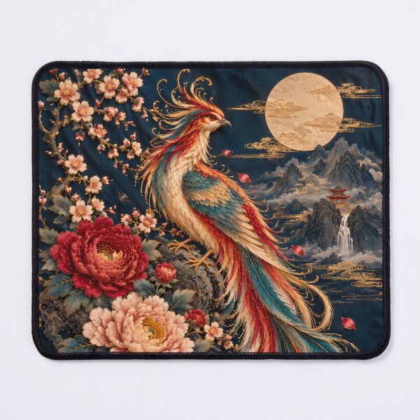 Item preview, Colorful Phoenix with Flowers and Full Moon designed and sold by ManJiangHong.