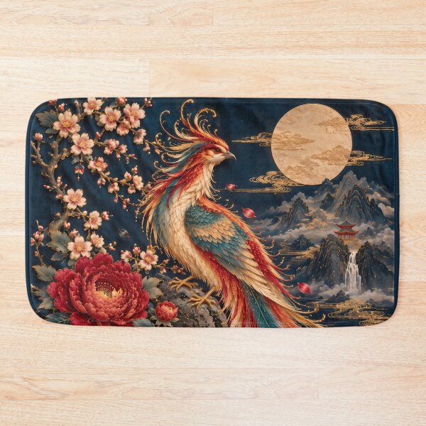 Item preview, Colorful Phoenix with Flowers and Full Moon designed and sold by ManJiangHong.