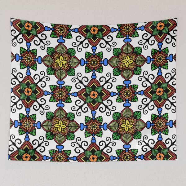 Item preview, Vintage Geometric Folk Floral Tile Pattern designed and sold by FioreDiCiliegio.