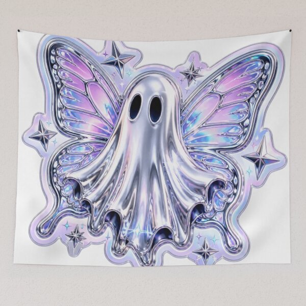 Item preview, Y2K Ghost Butterfly Chrome | Retro Halloween Early 2000s Aesthetic designed and sold by StickyGuys.
