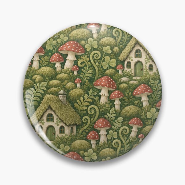 Item preview, Cottagecore Toadstool Seamless Pattern | Tiny Cottage Mushrooms and Ferns Moss Green designed and sold by StickyGuys.