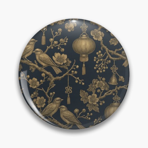 Item preview, Chinoiserie Christmas Songbirds Seamless Pattern | Gold on Charcoal Holiday Toile designed and sold by StickyGuys.