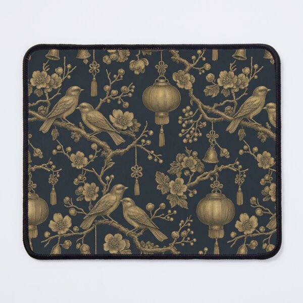 Item preview, Chinoiserie Christmas Songbirds Seamless Pattern | Gold on Charcoal Holiday Toile designed and sold by StickyGuys.