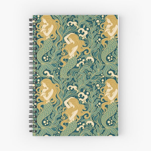 Item preview, Art Nouveau Mermaid Seamless Pattern | Mermaidcore Ocean Repeat Teal and Gold designed and sold by StickyGuys.