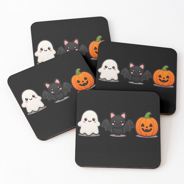 Item preview, Kawaii Halloween Ghost Bat Pumpkin Trio Illustration designed and sold by DjFreeq.