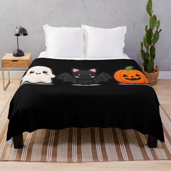 Item preview, Kawaii Halloween Ghost Bat Pumpkin Trio Illustration designed and sold by DjFreeq.