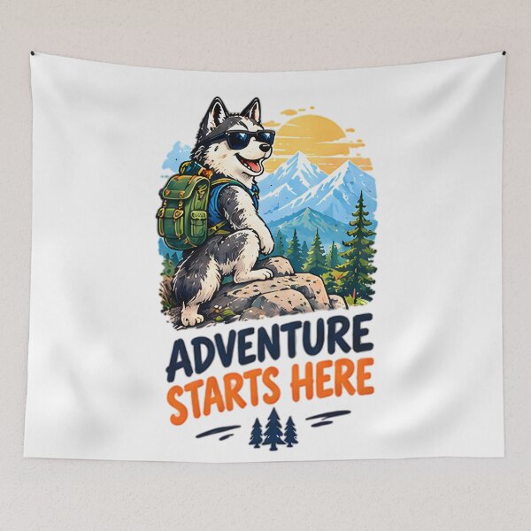 Item preview, Adventure Starts Here Hiking Husky Dog Mountain designed and sold by Pyt27.