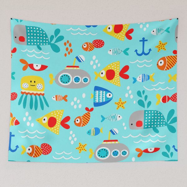 Item preview, Cute Underwater Ocean Seamless Pattern | Kids Fish Submarine Sea Animals Bedding designed and sold by Atum&Art.