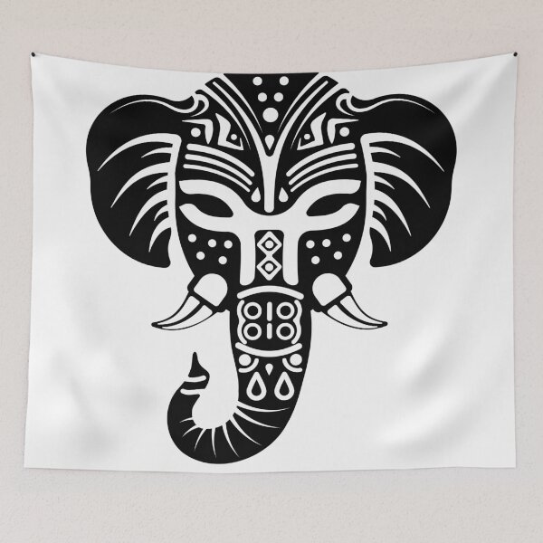 Item preview, Symmetrical black and white tribal ornamental elephant designed and sold by Keltoi-art.