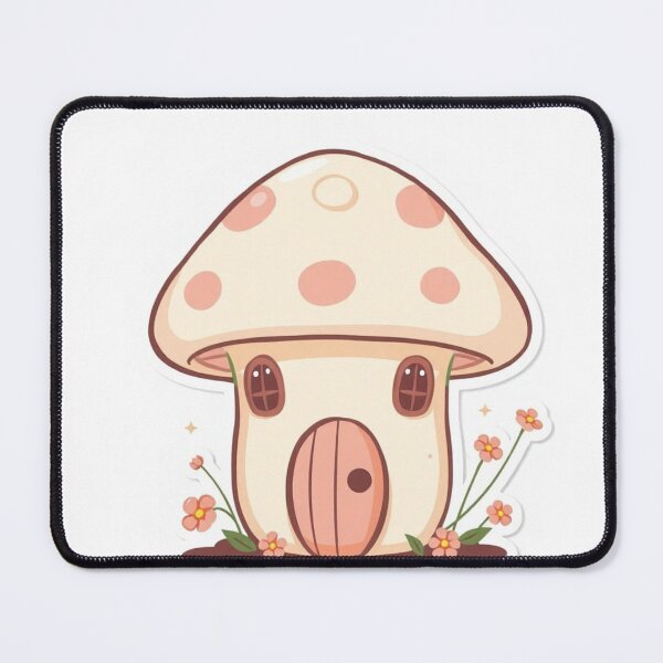 Item preview, Cute kawaii smiling mushroom house with tiny windows designed and sold by Dellen-Art.
