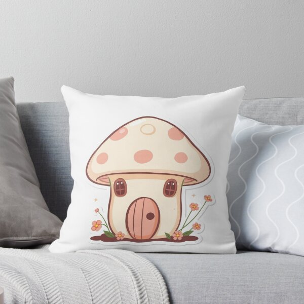 Item preview, Cute kawaii smiling mushroom house with tiny windows designed and sold by Dellen-Art.