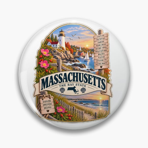 Item preview, Massachusetts Vintage Travel Badge – The Bay State designed and sold by BLUEFOX05.