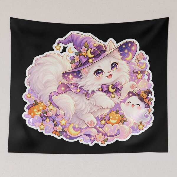 Item preview, Kawaii Turkish Angora Witch Cat designed and sold by Christiana-Art.