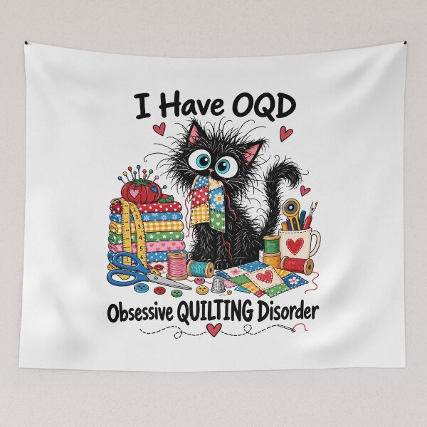 Item preview, I Have OQD Funny Black Cat Sewing Quilting Fabric Crafting designed and sold by andre-hollow.