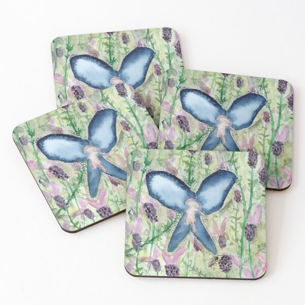 Item preview, Blue Fairy Youth Dancing in the Lavender Watercolor designed and sold by FaireWaveArt.