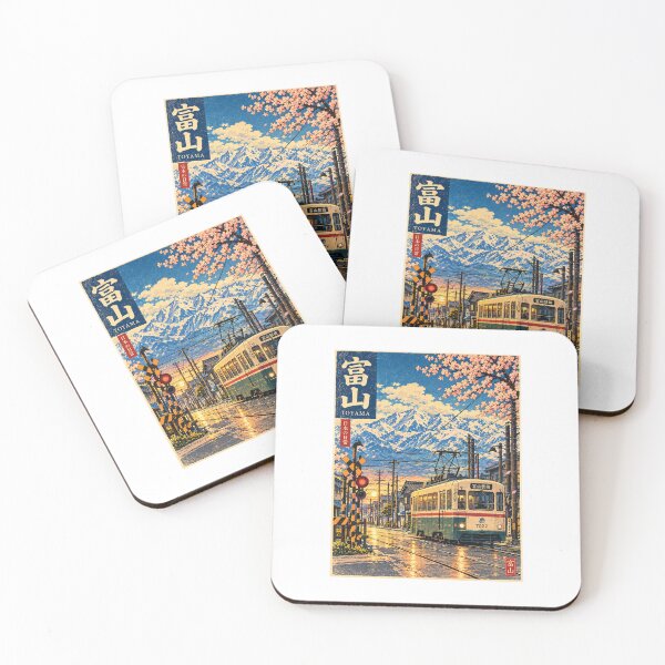 Item preview, Toyama Tram and the Northern Alps — Retro Japan Poster designed and sold by ORDINARYJAPAN.