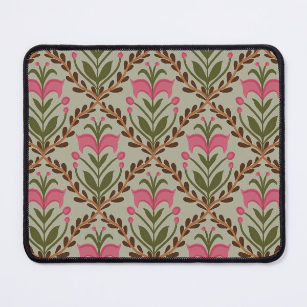 Item preview, Cottagecore Folk Pink Tulip Trellis | Sage Green & Olive Leaf Lattice Pattern designed and sold by Rukhscreations.