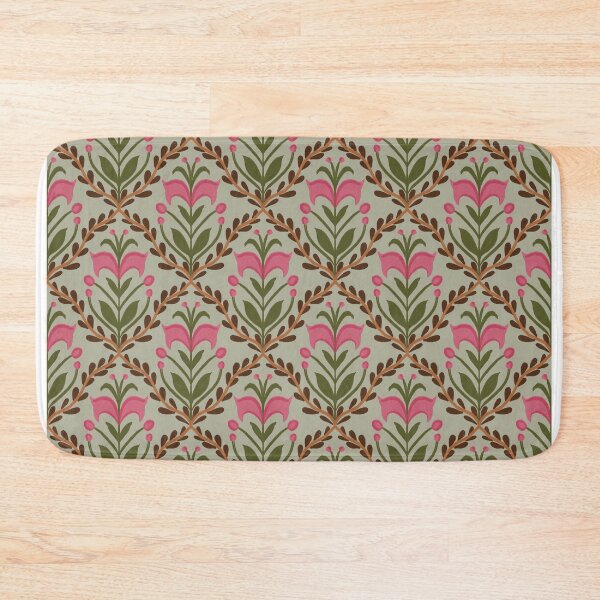 Item preview, Cottagecore Folk Pink Tulip Trellis | Sage Green & Olive Leaf Lattice Pattern designed and sold by Rukhscreations.