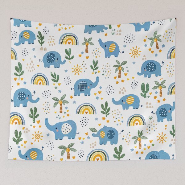 Item preview, Cute Elephant Seamless Pattern | Blue Elephant Rainbow Kids Bedding & Nursery Decor designed and sold by Atum&Art.