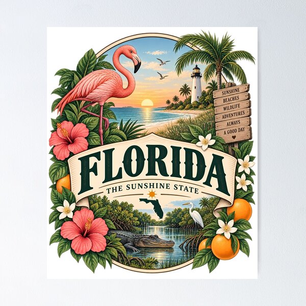 Item preview, Florida Vintage Travel Badge – The Sunshine State designed and sold by BLUEFOX05.