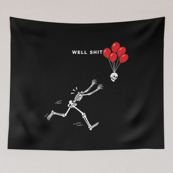 Item preview, Well Shit Skeleton Running Balloons Skull Art designed and sold by SoyLamderma.