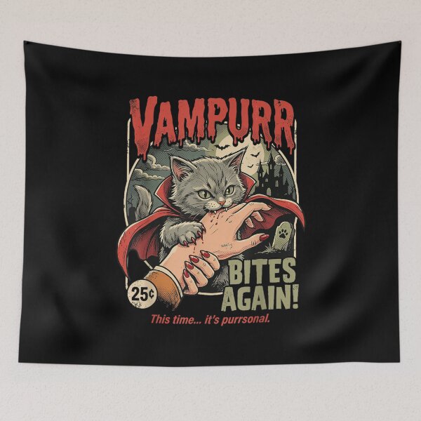 Item preview, Vampurr Bites Again! Funny Cat Halloween Vintage Graphic  designed and sold by Suzu Comena.