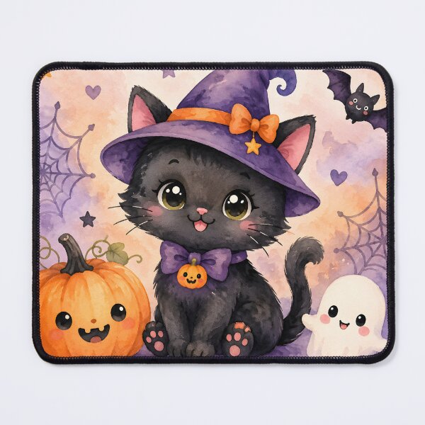 Item preview, Have a Purr-fect Halloween – Cute Witch Cat, Pumpkin & Ghost designed and sold by blankTeeShirt.