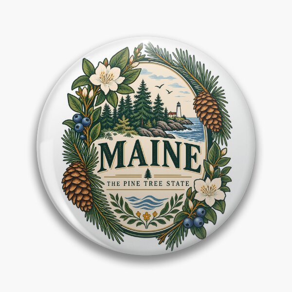 Item preview, Maine Botanical Vintage – Pine Tree State Travel Badge designed and sold by BLUEFOX05.