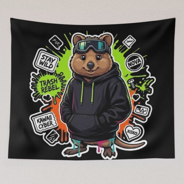 Artikelvorschau, Kawaii Cyber Quokka Streetwear Australisches Tier entworfen und verkauft von PoleksGraphics.