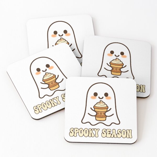 Item preview, Cute Spooky Season Ghost Holding Pumpkin Spice Coffee Fall Halloween T-shirt and sticker Design designed and sold by Billium Halder.