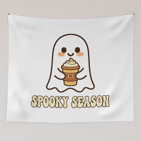 Item preview, Cute Spooky Season Ghost Holding Pumpkin Spice Coffee Fall Halloween T-shirt and sticker Design designed and sold by Billium Halder.