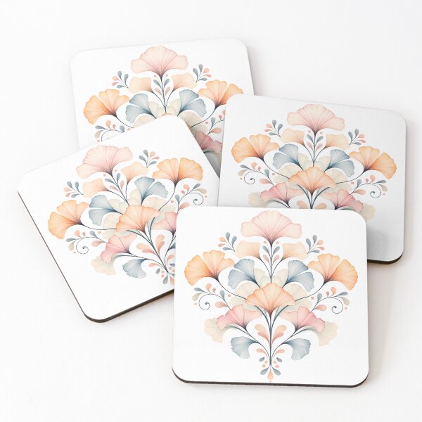 Item preview, Pastel Ginkgo Folk Art – Symmetrical Botanical Ornament designed and sold by BLUEFOX05.