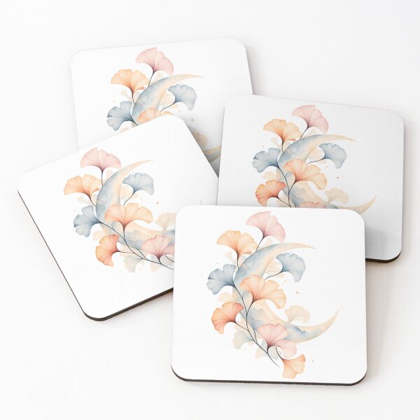 Item preview, Ginkgo Moon – Pastel Watercolor Crescent & Botanical Leaves designed and sold by BLUEFOX05.