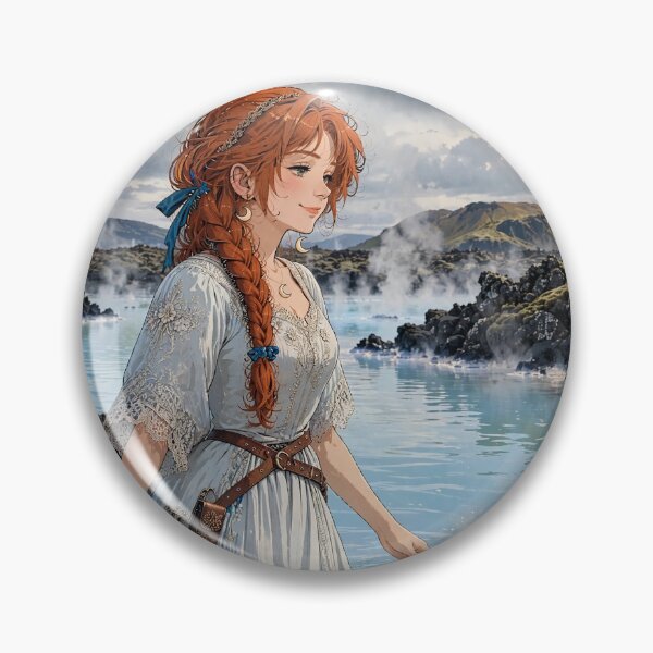 Item preview, Iceland Blue Lagoon with a Dreamy Redhead Traveler in an Elegant Pale Blue Dress, Misty Volcanic Landscape and Peaceful Nordic Scenery designed and sold by DibujandoPorfa.