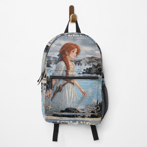 Item preview, Iceland Blue Lagoon with a Dreamy Redhead Traveler in an Elegant Pale Blue Dress, Misty Volcanic Landscape and Peaceful Nordic Scenery designed and sold by DibujandoPorfa.