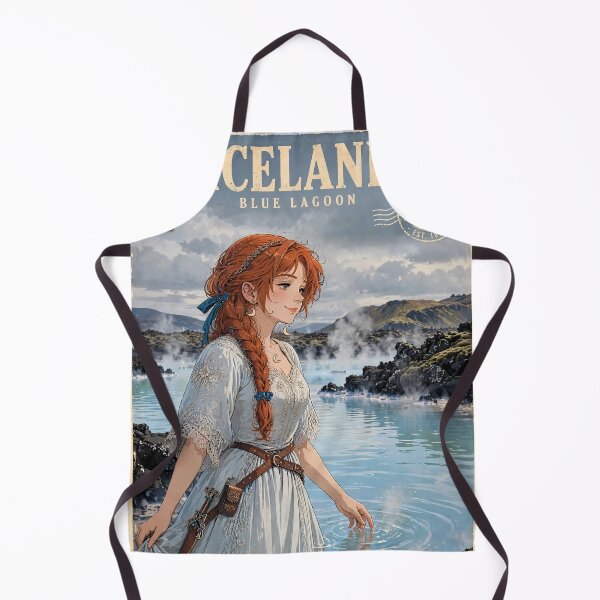 Item preview, Iceland Blue Lagoon with a Dreamy Redhead Traveler in an Elegant Pale Blue Dress, Misty Volcanic Landscape and Peaceful Nordic Scenery designed and sold by DibujandoPorfa.