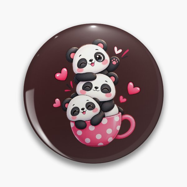 Item preview, Cute Stacked Pandas Teacup Kawaii Illustration designed and sold by ShivCraftStudio.
